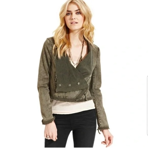 Free People Drape Collapsing Twill Moto Jacket In Olive Green size S - Picture 2 of 16